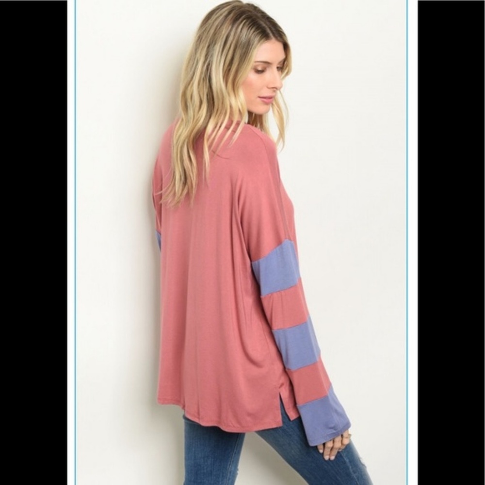 Bamboo mauve and blue stripe top - Picture 3 of 4